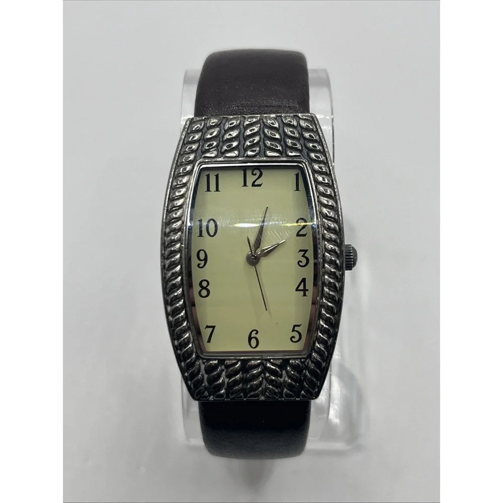 Coldwater Creek Women's Quartz Watch Leather Bangle Silver 26mm Case New Battery